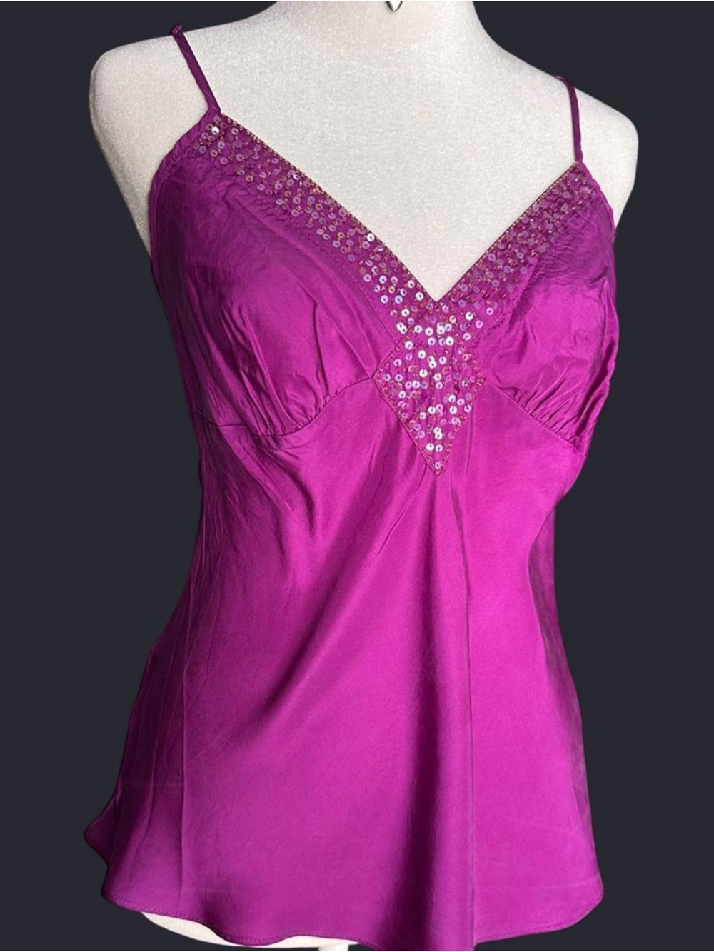 Cabernet silk Fuchsia Sequin-Trim Camisole